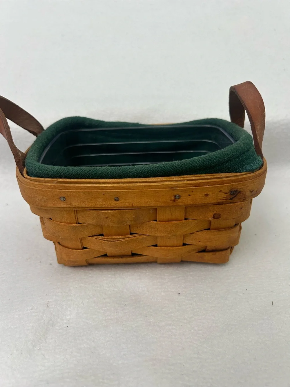 Longaberger 1997 Double Handle Brown Woven Basket with Green Liner